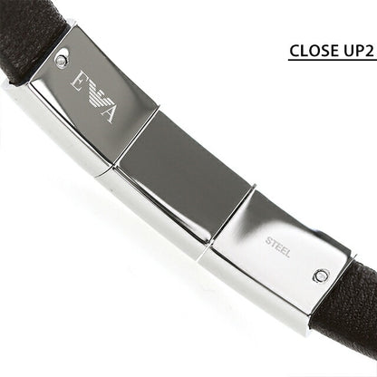 エンポリオ アルマーニ ブレスレット メンズ ブランド EMPORIO ARMANI レザー ステンレス EGS2411040 ブラック シルバー アクセサリー EGS2411040