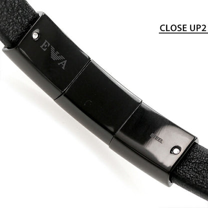 エンポリオ アルマーニ ブレスレット メンズ ブランド EMPORIO ARMANI レザー ステンレス EGS2412001 オールブラック アクセサリー EGS2412001