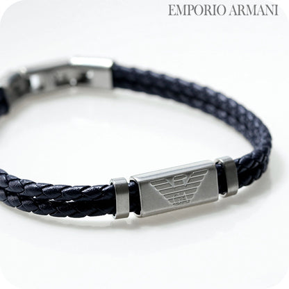 Emporio Armani 手链男士品牌皮革双层包裹不锈钢皮革 EGS2995040 银黑色配件 EGS2995040