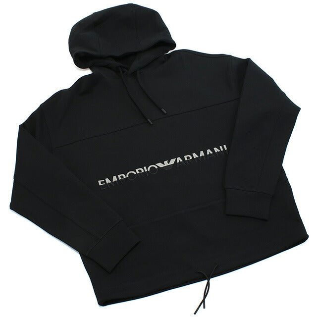EMPORIO ARMANI 黒 スウェット Clubwear double-jersey hooded, oversize sweatshirt with