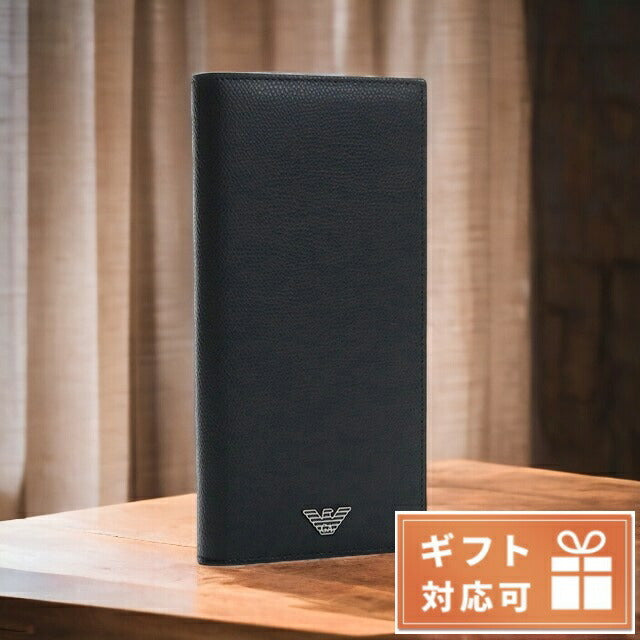 エンポリオ・アルマーニ 長財布ニ折小銭入付き メンズ レザー イタリア Y4R256 BLACK ブラック 財布 EMAY4R256011