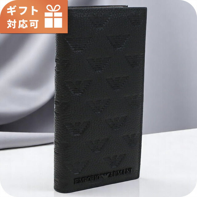 エンポリオ・アルマーニ 長財布ニ折小銭入付き メンズ ブランド Emporio Armani レザー YEM474 BLACK ブラック 財布 EMAYEM474511