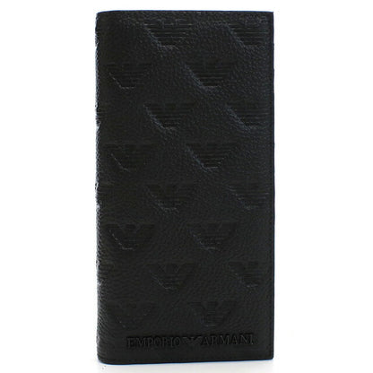 エンポリオ・アルマーニ 長財布ニ折小銭入付き メンズ ブランド Emporio Armani レザー YEM474 BLACK ブラック 財布 EMAYEM474511