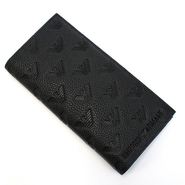 エンポリオ・アルマーニ 長財布ニ折小銭入付き メンズ ブランド Emporio Armani レザー YEM474 BLACK ブラック 財布 EMAYEM474511
