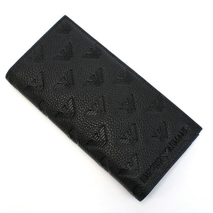 エンポリオ・アルマーニ 長財布ニ折小銭入付き メンズ ブランド Emporio Armani レザー YEM474 BLACK ブラック 財布 EMAYEM474511