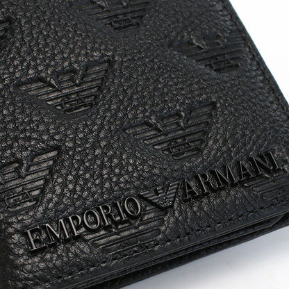 エンポリオ・アルマーニ 長財布ニ折小銭入付き メンズ ブランド Emporio Armani レザー YEM474 BLACK ブラック 財布 EMAYEM474511