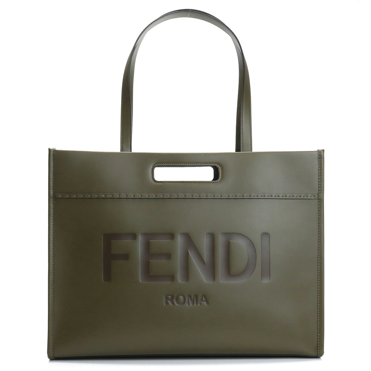 【希少】FENDI オールレザー オイスター 総柄 トートバッグ フェンディ トートバッグ メンズ カーフレザー イタリア 7VA480 カーキ