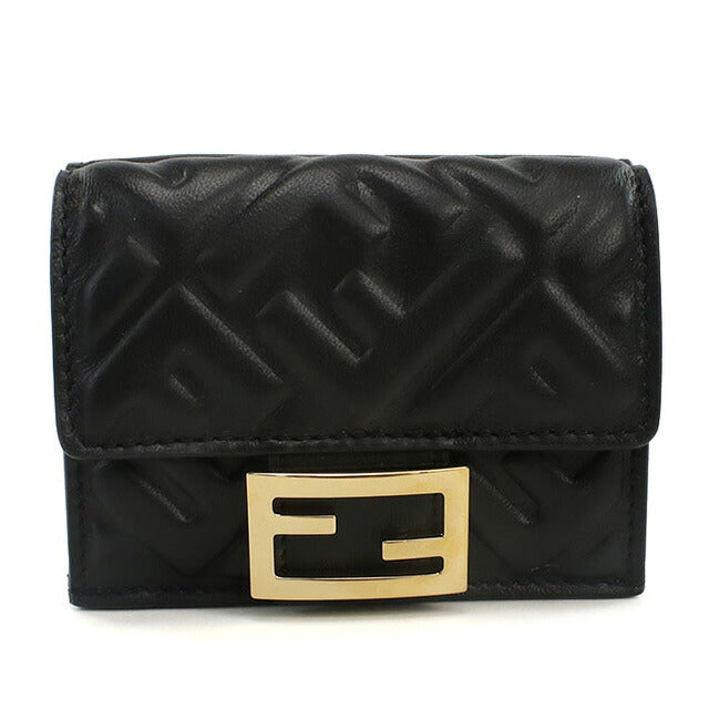 Fendi tri-fold wallet with coin purse ladies brand FENDI leather 8M0395 black wallet FEN8M0395041