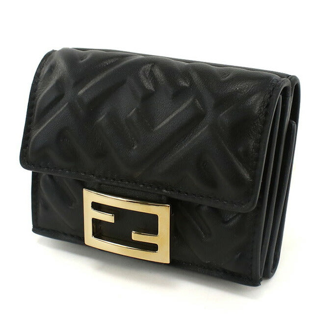 Fendi tri-fold wallet with coin purse ladies brand FENDI leather 8M0395 black wallet FEN8M0395041