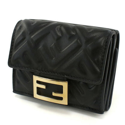 Fendi tri-fold wallet with coin purse ladies brand FENDI leather 8M0395 black wallet FEN8M0395041