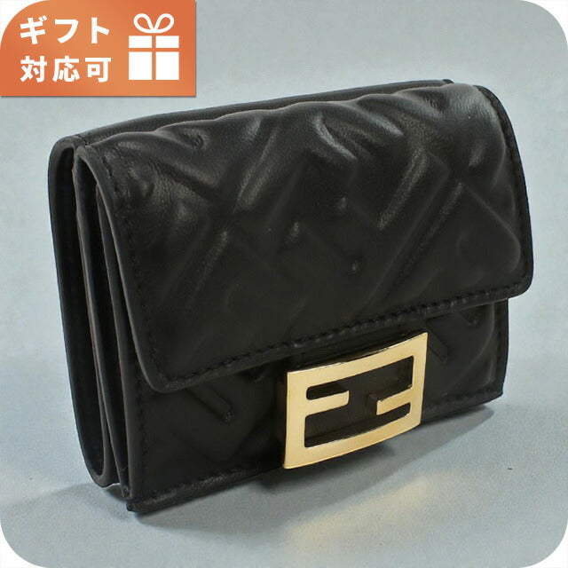 Fendi tri-fold wallet with coin purse ladies brand FENDI leather 8M0395 black wallet FEN8M0395041