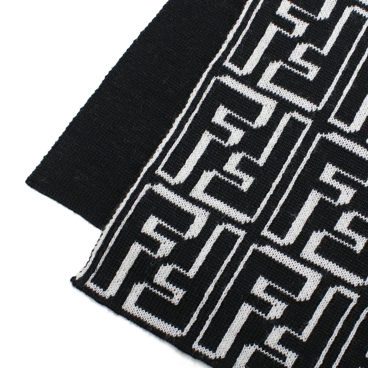 FENDI ウール マフラー ブラック/ホワイト FFマフラー ウール ブラック | Fendi