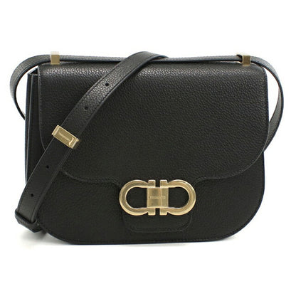 菲拉格慕斜挎单肩包女式品牌 FERRAGAMO DOUBLE GANCIO FLAP 21-9867 黑色包 FER21-9867011