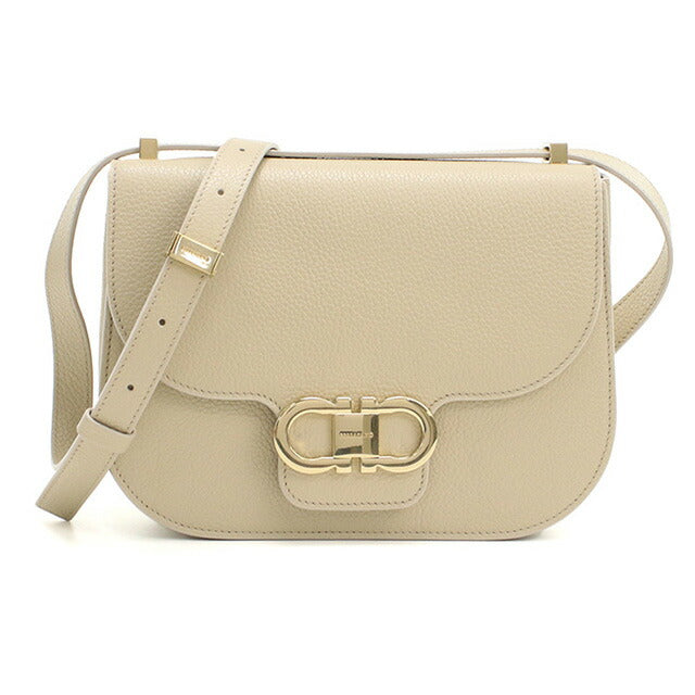 フェラガモ 斜め掛け ショルダーバッグ レディース ブランド FERRAGAMO DOUBLE GANCIO FLAP 21-9867 ベージュ バッグ FER21-9867021