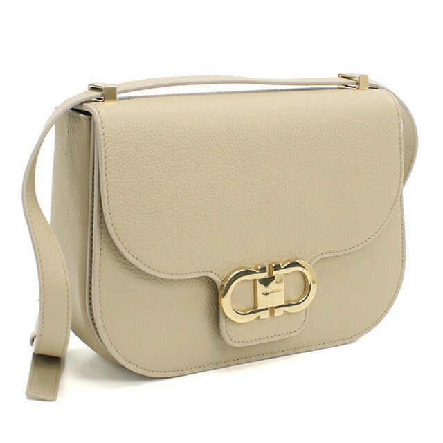 フェラガモ 斜め掛け ショルダーバッグ レディース ブランド FERRAGAMO DOUBLE GANCIO FLAP 21-9867 ベージュ バッグ FER21-9867021