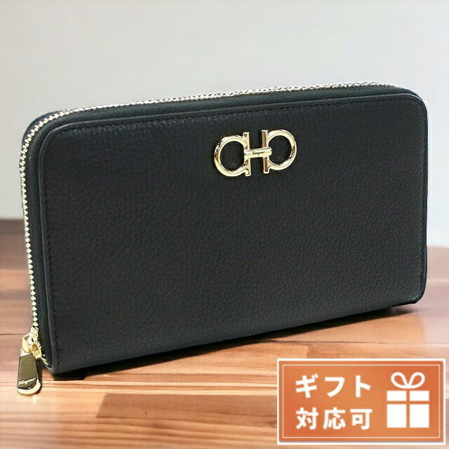 フェラガモ 長財布ラウンドファスナー レディース カーフ イタリア 22-0405 ブラック 財布 FER22-0405011