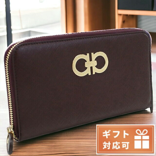 フェラガモ 長財布ラウンドファスナー レディース PEBBLE CALF カーフ イタリア 22-B300 ボルドー系 財布 FER22-B300181
