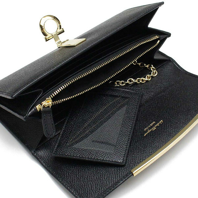 フェラガモ 長財布ニ折小銭入付き レディース ブランド PEBBLE CALF カーフ イタリア 22-D150 NERO ブラック 財布 FER22-D15001