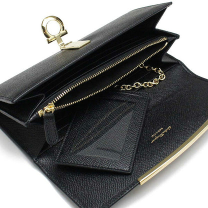 フェラガモ 長財布ニ折小銭入付き レディース ブランド PEBBLE CALF カーフ イタリア 22-D150 NERO ブラック 財布 FER22-D15001