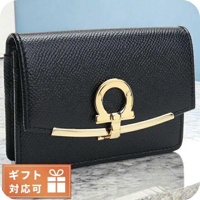 フェラガモ カードケース レディース ブランド FERRAGAMO ガンチーニ イタリア 22-D198 ブラック 財布 FER22-D198011