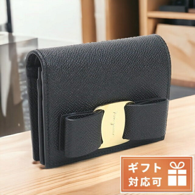 フェラガモ 二つ折り財布 レディース ブランド カーフ イタリア 22-D515 ブラック 財布 FER22-D515011
