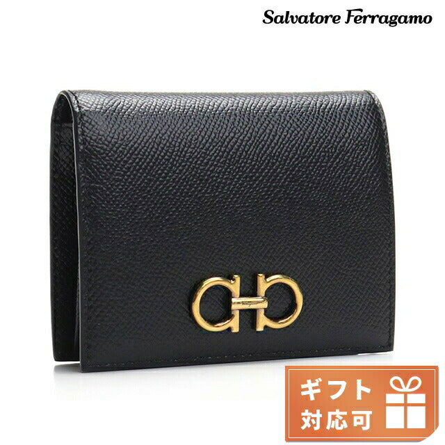 フェラガモ 二つ折り財布 レディース カーフ イタリア 22-D780 ブラック 財布 FER22-D780011