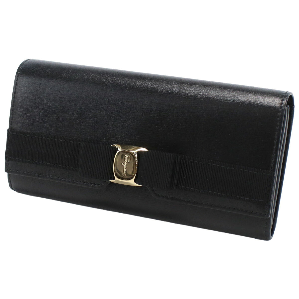 極美品　Salvatore Ferragamo 長財布　札入れ　レザー　ブラック フェラガモ 長財布 財布 レディース ガンチーニ ブラック 22D150