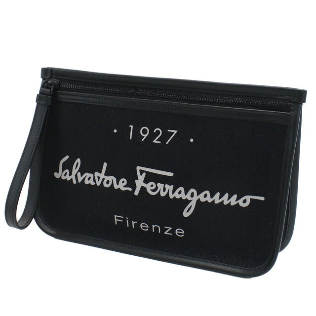 Ferragamo ブラック クラッチバッグ フェラガモ クラッチバッグ メンズ ブランド ポリアミド コットン