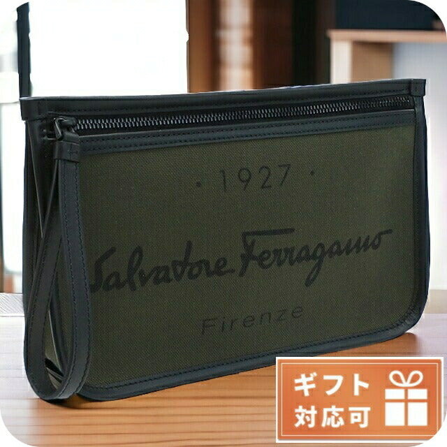 フェラガモ クラッチバッグ メンズ ブランド ポリアミド コットン ポリウレタン レザー イタリア 24-0971 グリーン系 バッグ FER24-0971021
