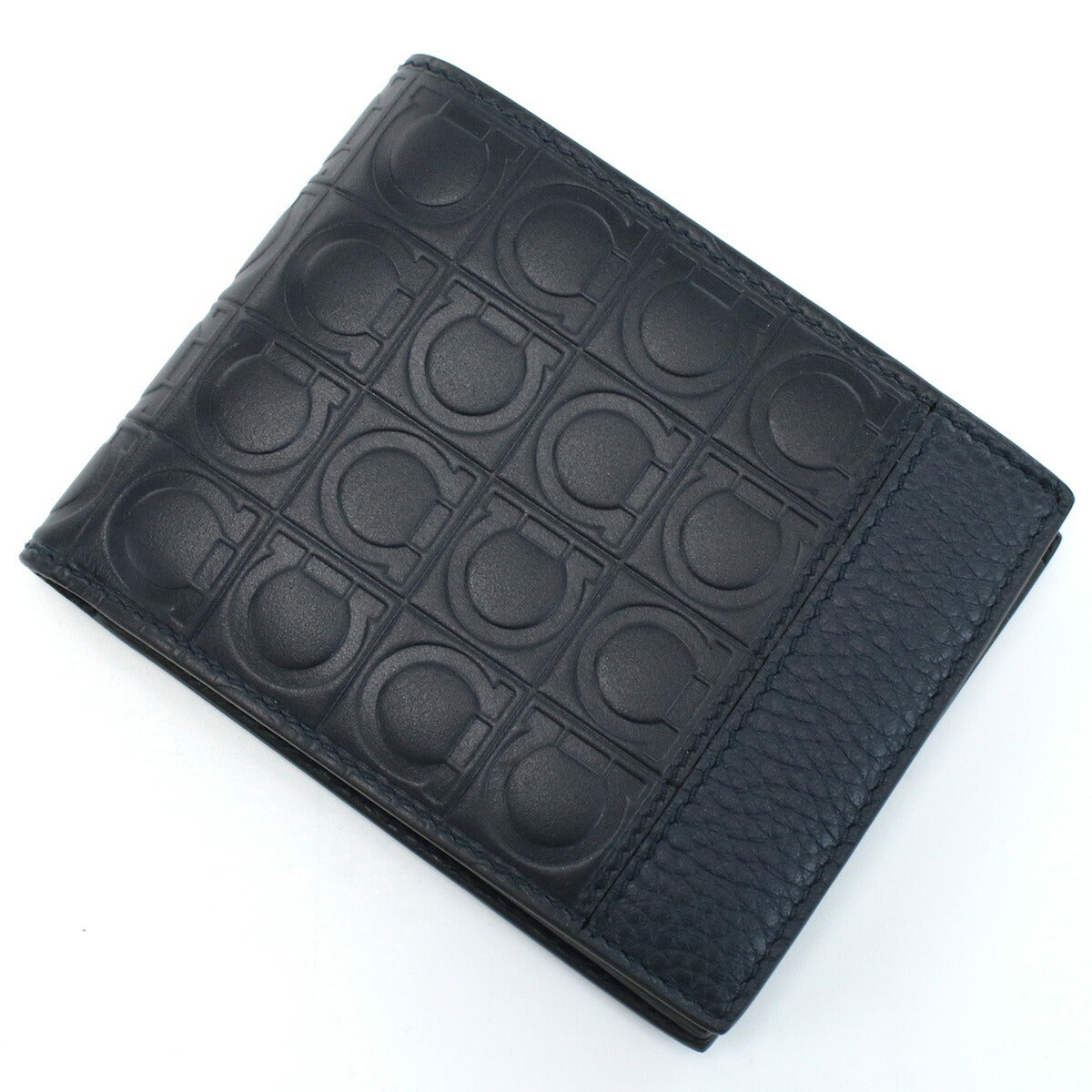 フェラガモ 二折財布 メンズ PEBBLE CALF カーフ イタリア 66-A144 ネイビー系 財布 FER66-A144021