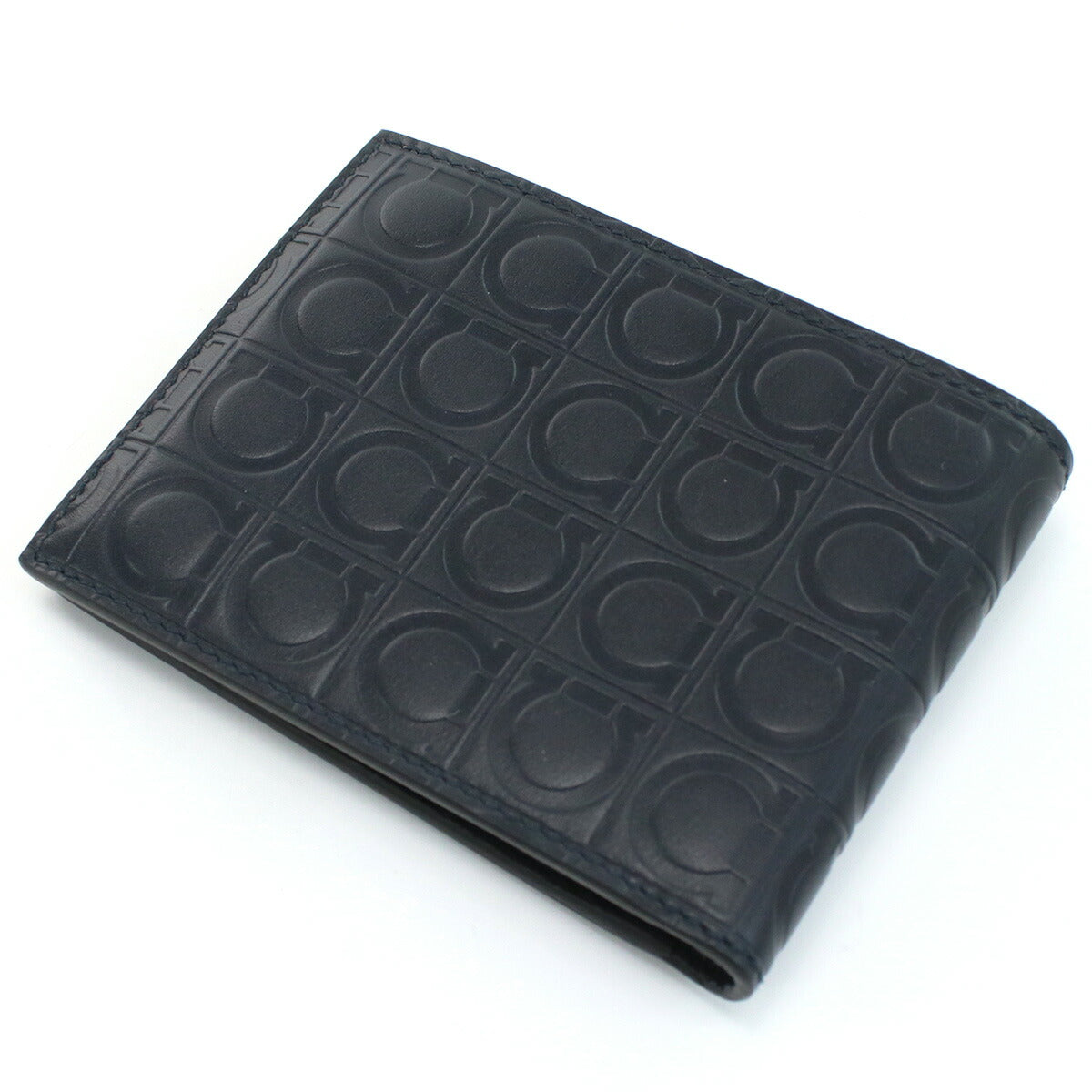 フェラガモ 二折財布 メンズ PEBBLE CALF カーフ イタリア 66-A144 ネイビー系 財布 FER66-A144021