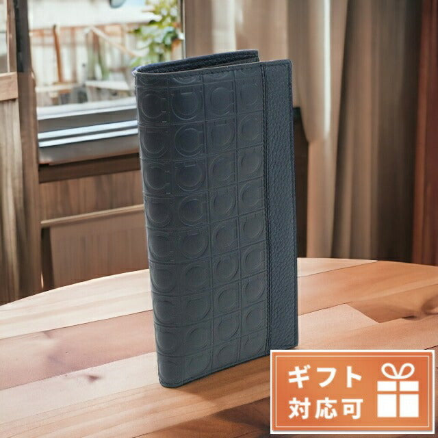 フェラガモ 長財布二折 メンズ PEBBLE CALF カーフ イタリア 66-A147 ネイビー系 財布 FER66-A147021