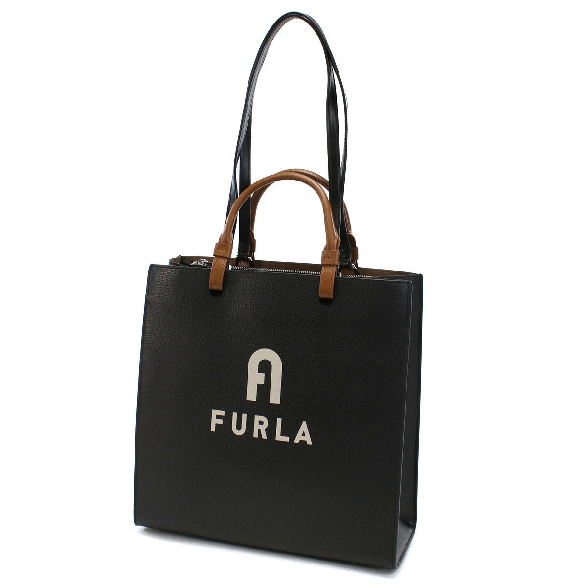 新品 フルラ Lucky ビジネスバッグ 2way レザー ロゴ金具 ブラック 新品 フルラ Lucky ビジネスバッグ 2way レザー ロゴ金具 ブラック