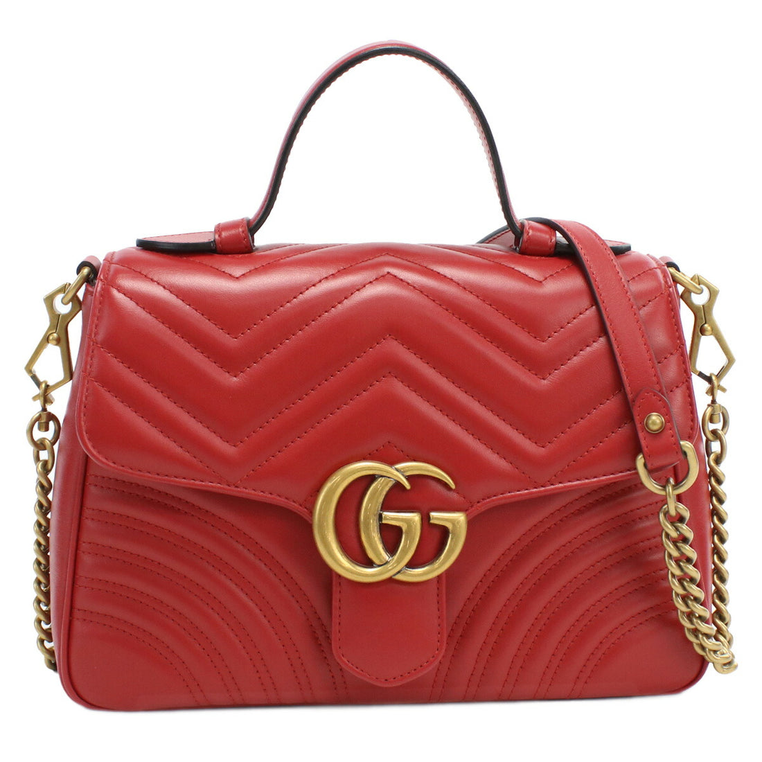 グッチ ハンドバッグ レディース LION TRAP CHEVRON GG レザー イタリア 498110 レッド系 バッグ GUC498110021