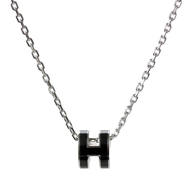 エルメス　ミニポップH ペンダント　ネックレス　黒　シルバー エルメス ネックレス レディース ブランド HERMES ミニポップH