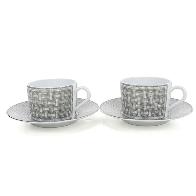 爱马仕茶杯碟品牌 HERMES Mosaique au 24（马赛克）茶 C/S 一对 35016 灰色 HER35016011
