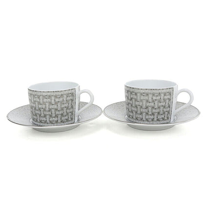 爱马仕茶杯碟品牌 HERMES Mosaique au 24（马赛克）茶 C/S 一对 35016 灰色 HER35016011