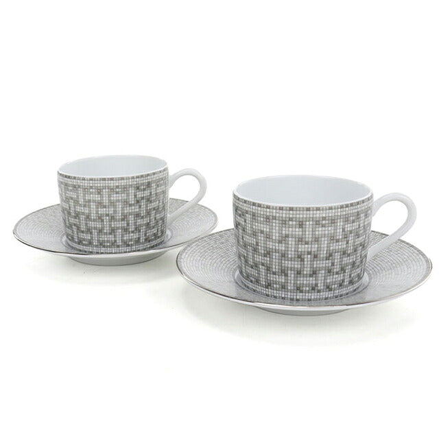 爱马仕茶杯碟品牌 HERMES Mosaique au 24（马赛克）茶 C/S 一对 35016 灰色 HER35016011