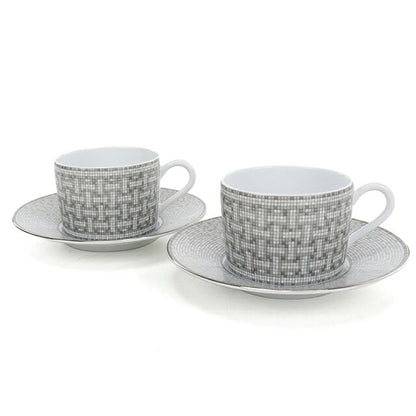 爱马仕茶杯碟品牌 HERMES Mosaique au 24（马赛克）茶 C/S 一对 35016 灰色 HER35016011
