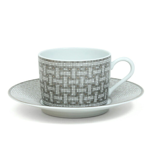 爱马仕茶杯碟品牌 HERMES Mosaique au 24（马赛克）茶 C/S 一对 35016 灰色 HER35016011