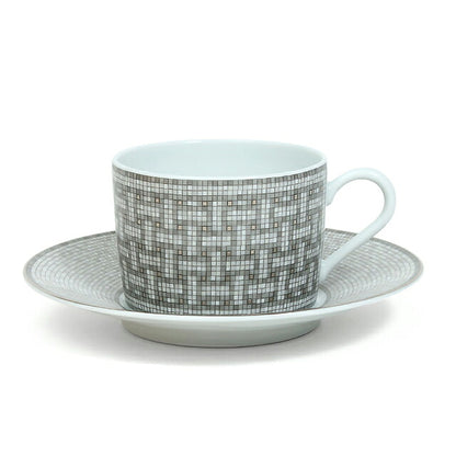 爱马仕茶杯碟品牌 HERMES Mosaique au 24（马赛克）茶 C/S 一对 35016 灰色 HER35016011