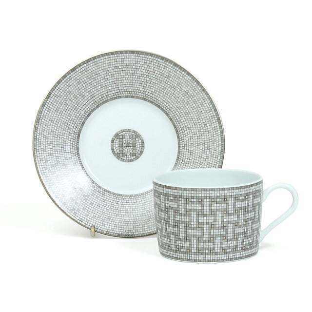 爱马仕茶杯碟品牌 HERMES Mosaique au 24（马赛克）茶 C/S 一对 35016 灰色 HER35016011