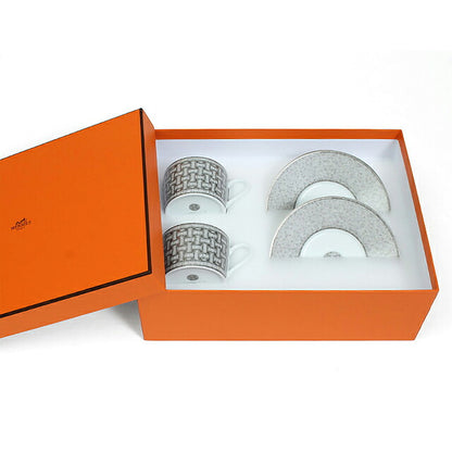 爱马仕茶杯碟品牌 HERMES Mosaique au 24（马赛克）茶 C/S 一对 35016 灰色 HER35016011