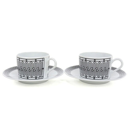 Hermes Tea Cup &amp; Saucer Brand HERMES H Deco Tea C-S Pair 37016 White HER37016011