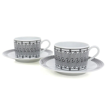 Hermes Tea Cup &amp; Saucer Brand HERMES H Deco Tea C-S Pair 37016 White HER37016011