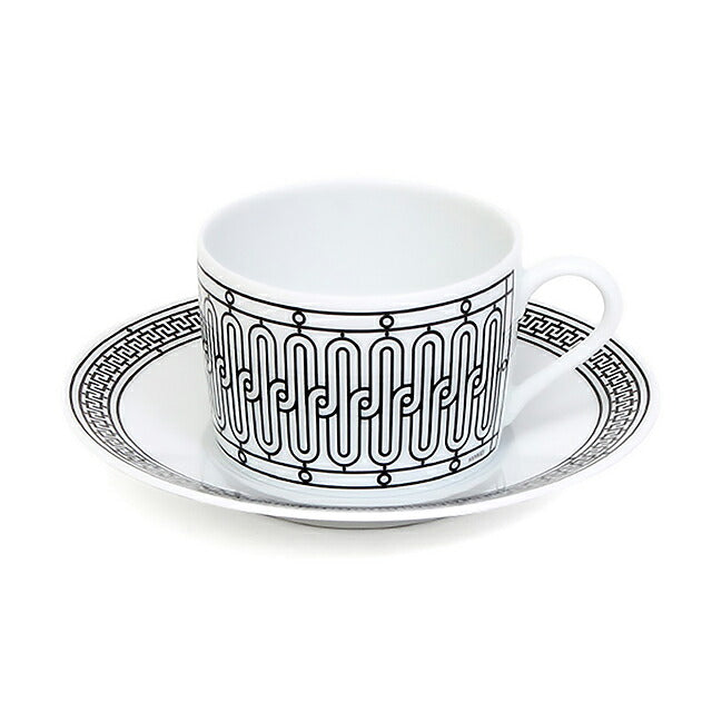Hermes Tea Cup &amp; Saucer Brand HERMES H Deco Tea C-S Pair 37016 White HER37016011