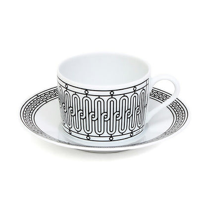 Hermes Tea Cup &amp; Saucer Brand HERMES H Deco Tea C-S Pair 37016 White HER37016011