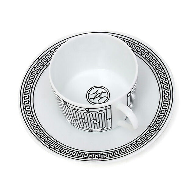 Hermes Tea Cup &amp; Saucer Brand HERMES H Deco Tea C-S Pair 37016 White HER37016011