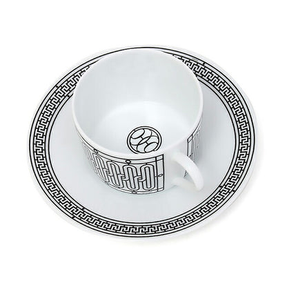 Hermes Tea Cup &amp; Saucer Brand HERMES H Deco Tea C-S Pair 37016 White HER37016011