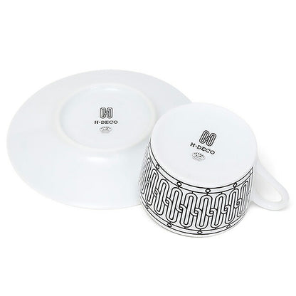 Hermes Tea Cup &amp; Saucer Brand HERMES H Deco Tea C-S Pair 37016 White HER37016011